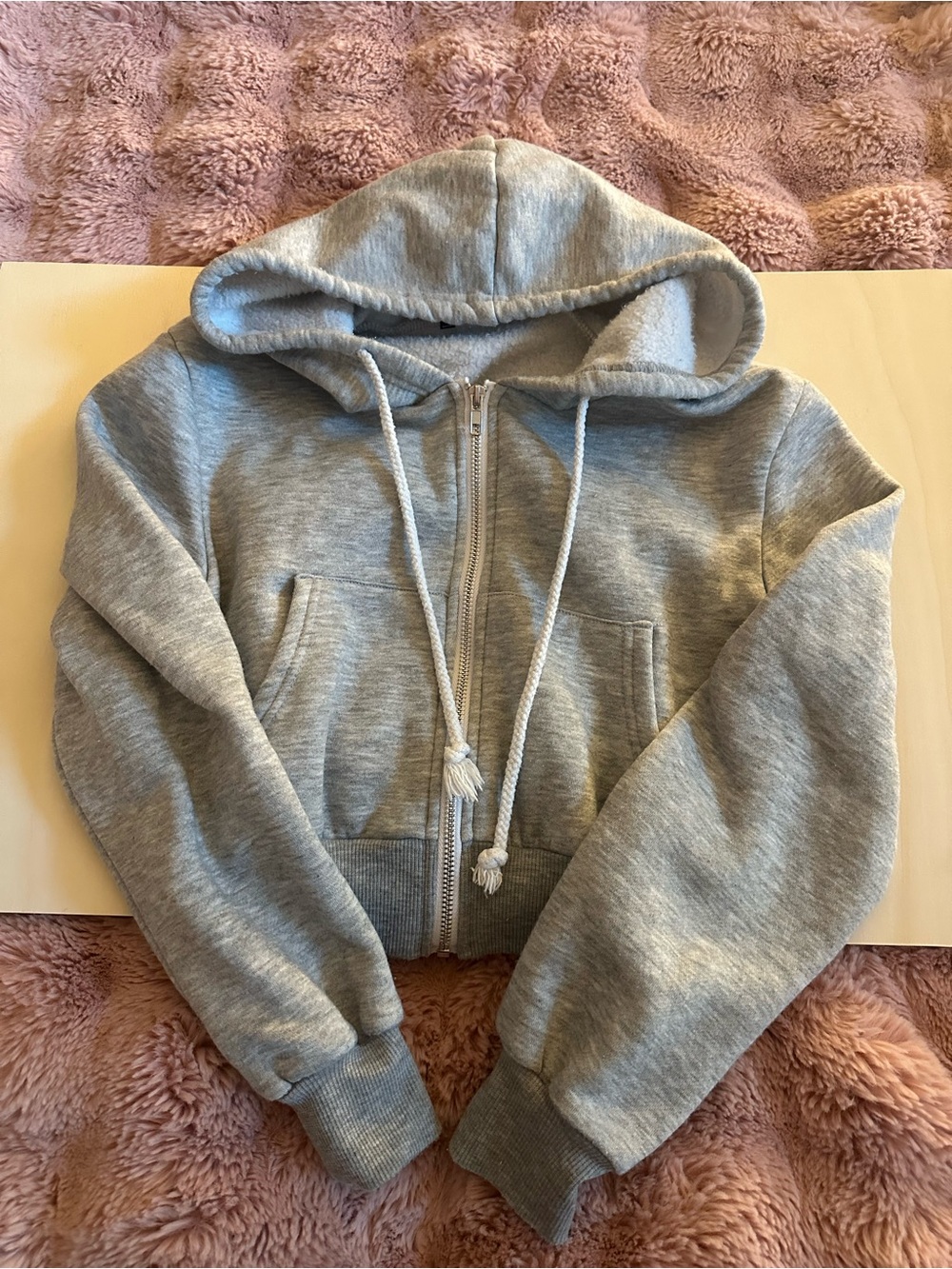 Light Gray Cropped Zip-Up Hoodie